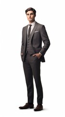 Obraz na płótnie Canvas Fully Body Portrait of a stylish young man, classic suit. AI Generative