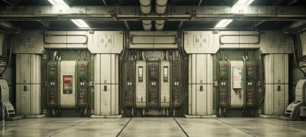 Poster Underground data server room retro style background. Generative AI technology.