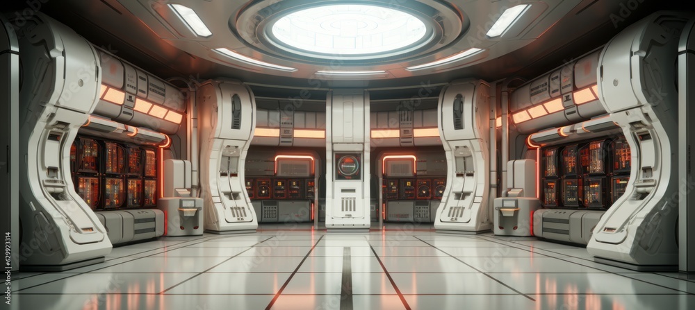 Aufkleber Modern retro data server room background. Generative AI technology.