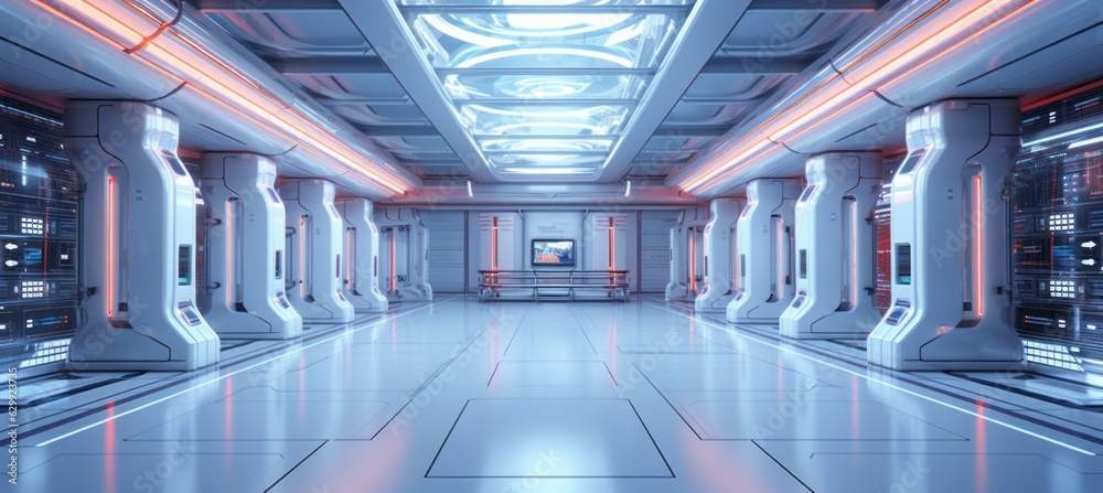 Aufkleber futuristic corridor server room data center background. generative ai technology.