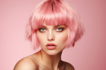 Beautiful girl with short pink hair Generative AI