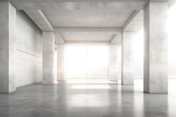 Fototapeta premium Empty room with concrete walls of tall skyscraper commercial office building, Concrete floor.