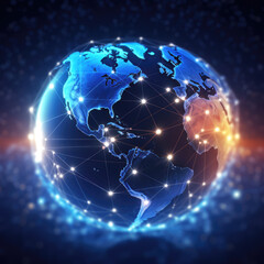 Fototapeta premium Abstract digital globe with connected lines and dots. Global network connection. illustration art. created by generative AI technology.