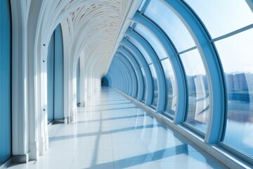 Long corridor with column, Modern office interior, Architecture background.