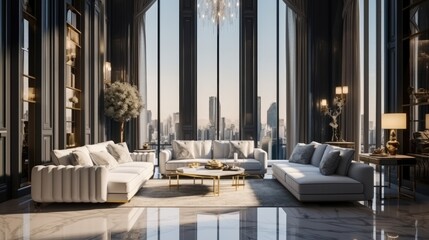 luxurious penthouse apartment, Living Room, Modern architecture.