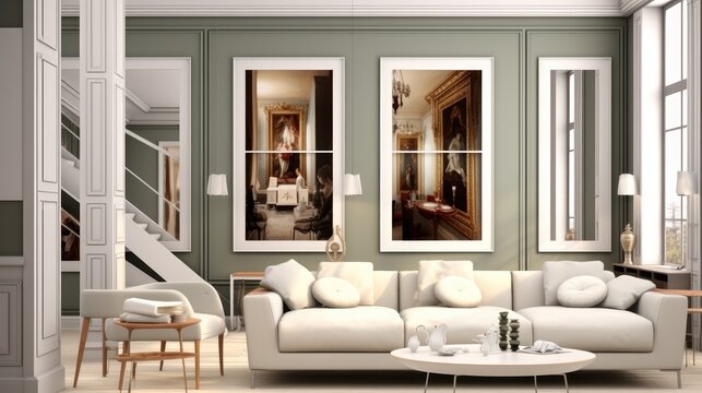 Luxurious and elegant living room and stylish furniture.