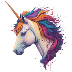 Fototapeta na wymiar Watercolor Illustration Face Unicorn PNG Design, Can be used for the logo, t-shirt design, posters, banners, greetings, print design, generative ai 