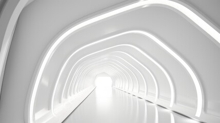 White futuristic tunnel leading to light, Modern style.
