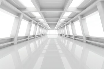 White Futuristic empty room, White tunnel, illustration modern interior design background.