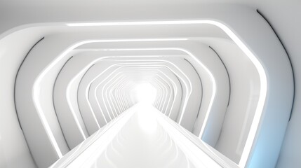 White futuristic tunnel leading to light, Modern style.