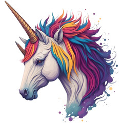 Fototapeta na wymiar Watercolor Illustration Face Unicorn PNG Design, Can be used for the logo, t-shirt design, posters, banners, greetings, print design, generative ai 