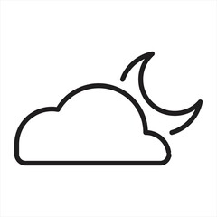 Cloudy Night Sky Weather Icon - Half Moon and Stars, Line Art Style