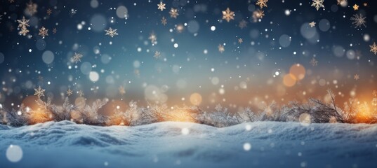 Winter season snowfall bokeh background. Christmas and new year event concept. Generative AI technology.