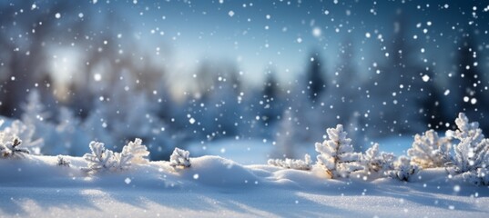 Fototapeta na wymiar Winter snowfall bokeh background. Christmas and new year event concept. Generative AI technology.