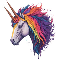 Watercolor Illustration Face Unicorn PNG Design,  Can be used for the logo, t-shirt design, posters, banners, greetings, print design, generative ai	
