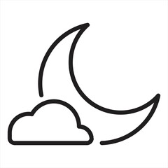 Cloudy Night Sky Weather Icon - Half Moon and Stars, Line Art Style