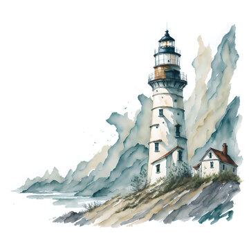 Watercolor Lighthouse Flowers Splash PNG Design,  Can be used for the logo, t-shirt design, posters, banners, greetings, print design, generative ai	
