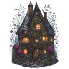 Watercolor Magical Tiny Fairy House PNG Design,  Can be used for the logo, t-shirt design, posters, banners, greetings, print design, generative ai	
