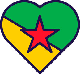 French Guiana Flag Festive Heart Outline Icon