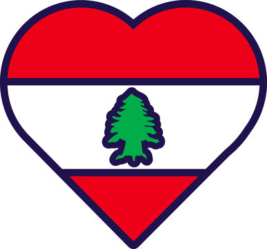 Lebanon Flag Festive Patriot Heart Outline Icon