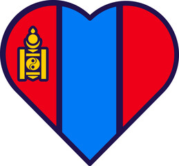 Naklejka premium Mongolia Flag Festive Patriot Heart Outline Icon