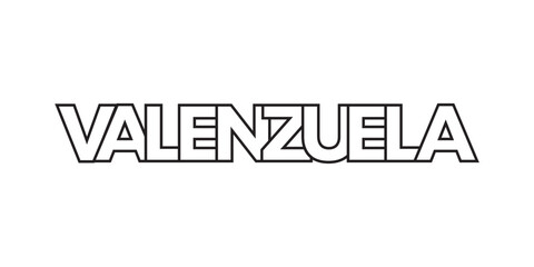 Valenzuela in the Philippines emblem. The design features a geometric style, vector illustration with bold typography in a modern font. The graphic slogan lettering.
