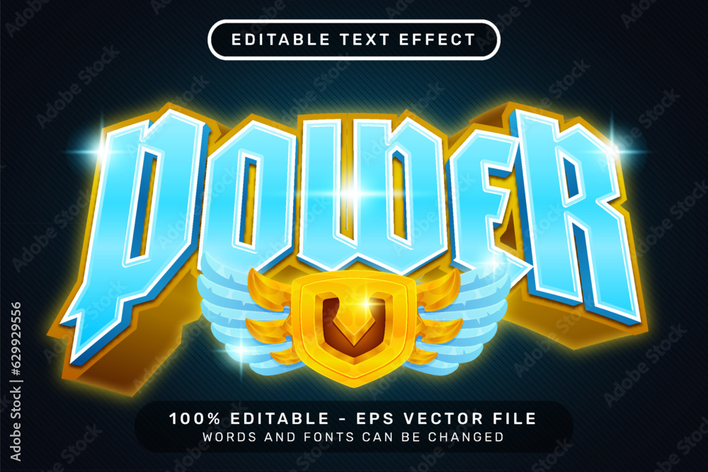 Poster power text effect and editable text effect with wings and shield illustration