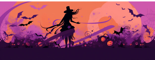 autumn background night poster horror holiday party evil witch halloween black. Generative AI.