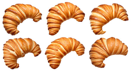 set of croissants, isolated on transparent background cutout - png - different flavors mockup for design - image compositing footage - alpha channel - 629930783