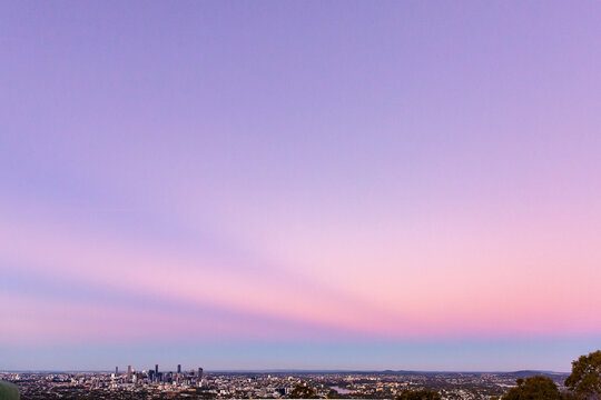 Brisbane city with purple sky dusk