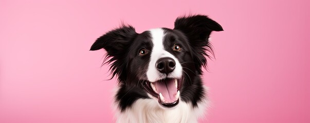 Healthy border collie against a pastel pink background - obrazy, fototapety, plakaty