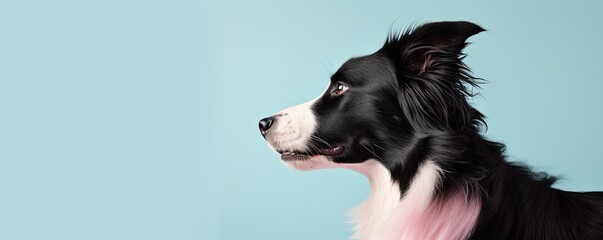 Fototapeta premium Healthy border collie against a pastel blue background