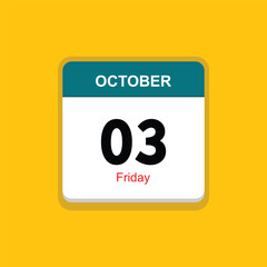 friday 03 october icon with yellow background, calender icon
