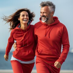 Obraz premium active mature couple in bright sports clothes, generative ai