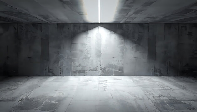 old abandoned room, Abstract Empty Concrete Room Interior With Light Beam On Wall. 3d rendering,  floor, interior, grunge, dark, AI generated	
