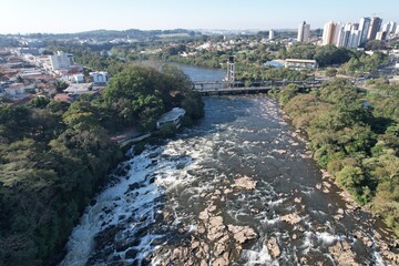 Piracicaba river waterfall at the city of same name, in Sao Paulo, Brazil.