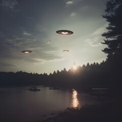 Ufo's in the night sky. AI generated.