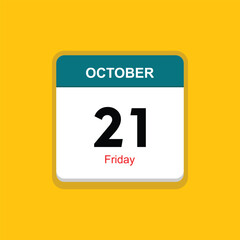 friday 21 october icon with yellow background, calender icon