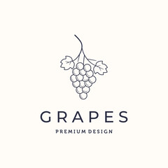 grape health fruit line art logo vector minimalist illustration design, grapes dessert logo design