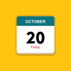 friday 20october icon with yellow background, calender icon
