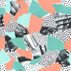 Abstract paper collage of retro 80's Memphis patterns