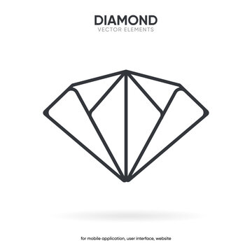 Diamond line icon. Gaming, precious crystal stone linear style sign for mobile concept and web design. Rich symbol, logo 