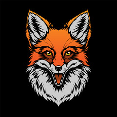 Cute red fox portrait, vector illustration on black background