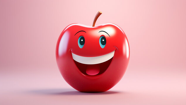 Funny apple with smiling face. AI generated