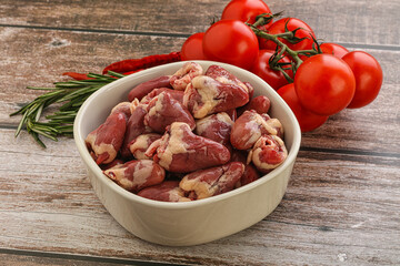 Raw chicken hearts for cooking
