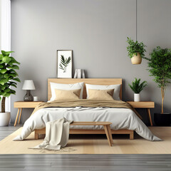 Scandinavian style interior design of modern bedroom.