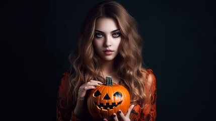 halloween witch with pumpkin
