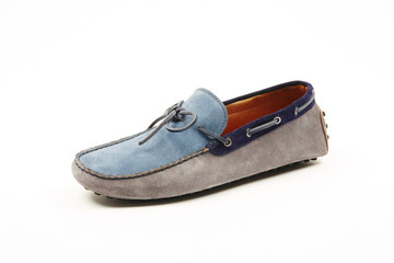 Handmade men's leather moccasins, loafers on an isolated white background. 