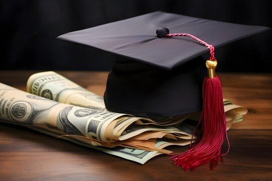 Student loan application adorned with a graduation cap, symbolizing the heavy burden of student debt on higher education pursuits