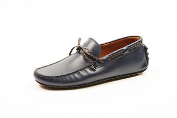 Handmade men's leather moccasins, loafers on an isolated white background. 
